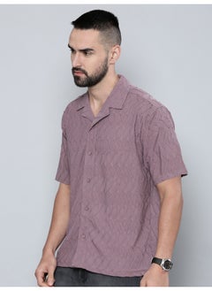 Maniac Mens Creased Solid Collared Neck 3/4th Sleeve Dusty Pink Cotton Shirt  - Image 3