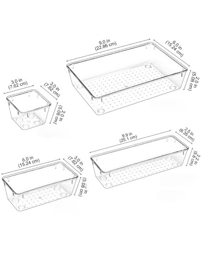 4 Pcs Desk Drawer Organizers Trays Set Clear Plastic Storage Bins Bathroom Drawer Tray Dividers Vanity Trays Organizer for Bedroom Dresser Makeup Kitchen Utensil Office - Image 2