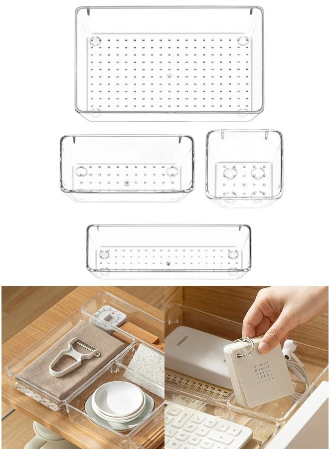 4 Pcs Desk Drawer Organizers Trays Set Clear Plastic Storage Bins Bathroom Drawer Tray Dividers Vanity Trays Organizer for Bedroom Dresser Makeup Kitchen Utensil Office - Image 3