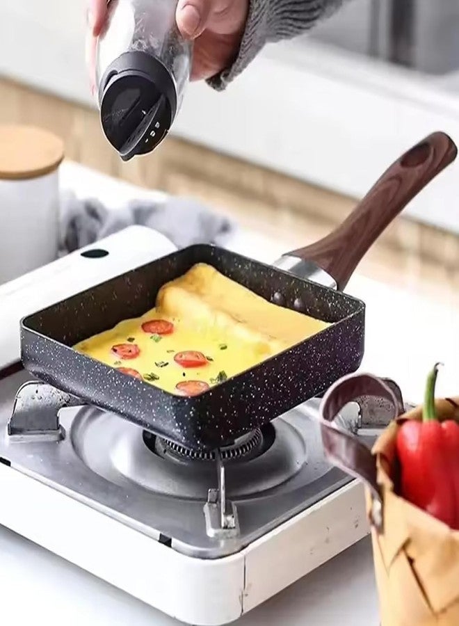 Cuzenal Japanese Omelette Pan, Rectangular Non-Stick Frying Pan with Wooden Handle, Black - Image 2