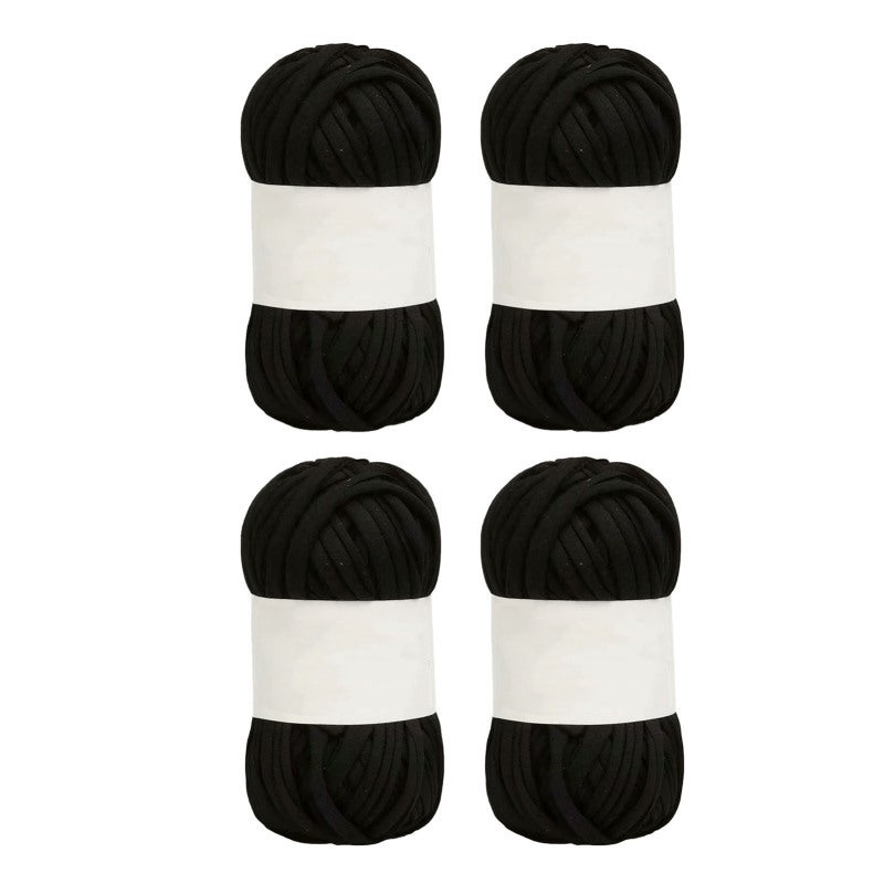 Spaghetti Yarn 0.8 Inch Wide 25.2 Yards Long Soft Cotton - Bright Black 5 Pieces T Shirt Yarn for Crocheting Knitting DIY Macrame Wall Hanging Rug Making - Image 2