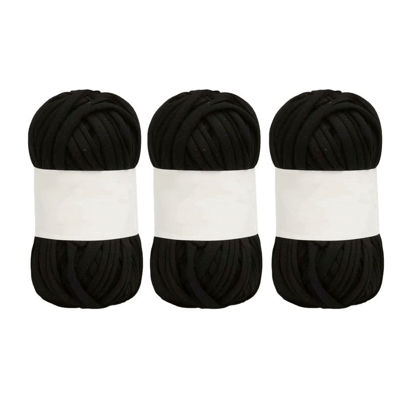 Spaghetti Yarn 0.8 Inch Wide 25.2 Yards Long Soft Cotton - Bright Black 5 Pieces T Shirt Yarn for Crocheting Knitting DIY Macrame Wall Hanging Rug Making - Image 4