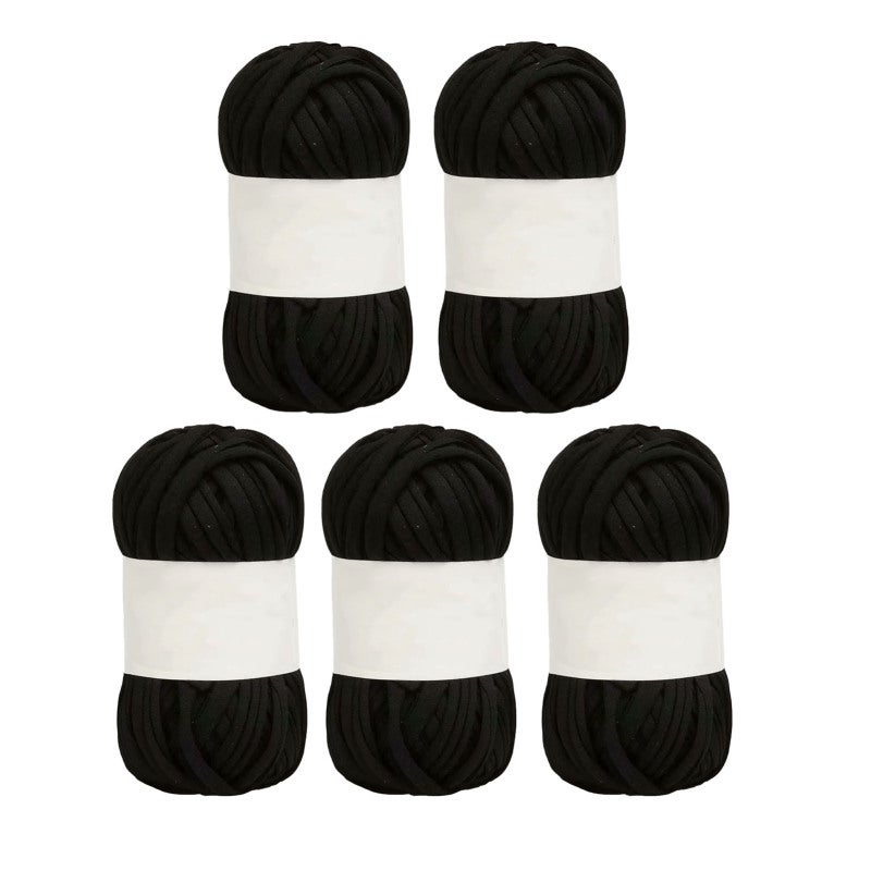 Spaghetti Yarn 0.8 Inch Wide 25.2 Yards Long Soft Cotton - Bright Black 5 Pieces T Shirt Yarn for Crocheting Knitting DIY Macrame Wall Hanging Rug Making - Image 1