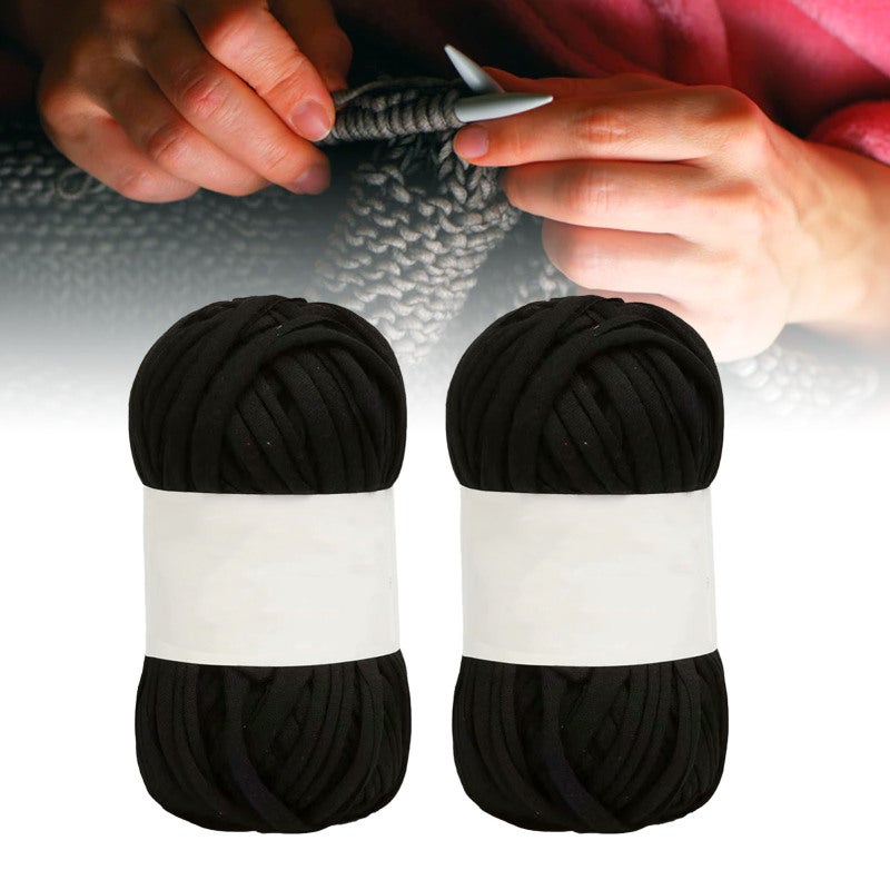 Spaghetti Yarn 0.8 Inch Wide 25.2 Yards Long Soft Cotton - Bright Black 5 Pieces T Shirt Yarn for Crocheting Knitting DIY Macrame Wall Hanging Rug Making - Image 5