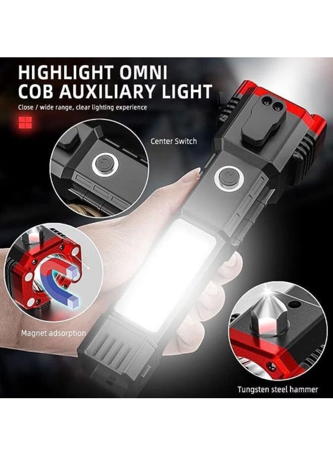 Generic - 3W Torch Light,3W Torch Light Rechargeable Torch Flashlight,Long Distance Beam Range Car Rescue Torch with Hammer Window Glass and Seat Belt Cutter Built - Image 1