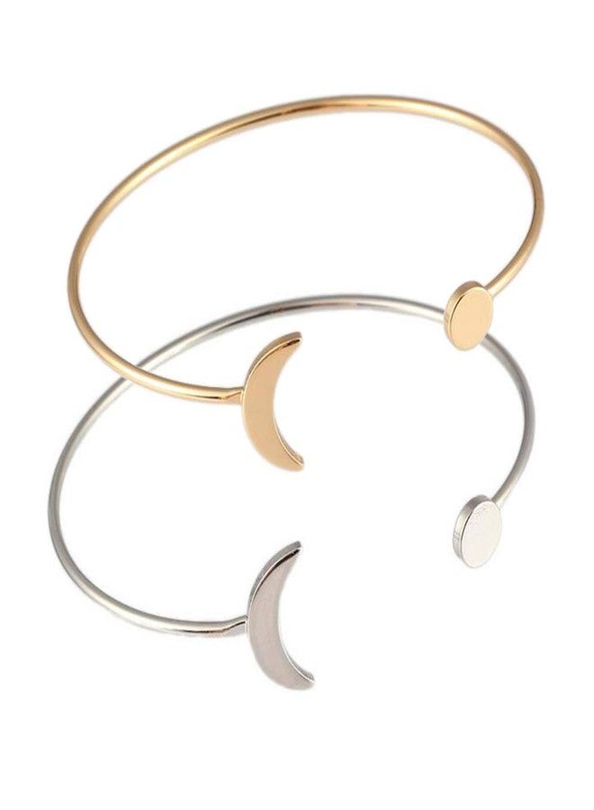 YINLI 2 Pack Simple Cuff Bracelet Bangle Stretch Bracelets for Women (Sun and moon) - Image 1