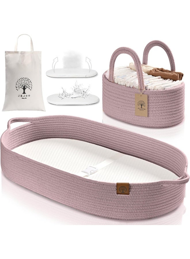 JJOO J&JOO Baby Changing Basket - Portable Diaper Caddy, Breathable Table Topper, Pad for Dresser, Cotton Rope Basket, Mat, Gift for Baby Shower - Image 1