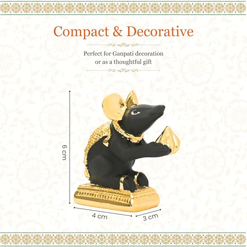 PUNYATVA Mushak Idol (Black-Gold Metal) – Mooshak Vahan for Ganpati Bappa, Gauri Pujan, Mushakraj Mouse Figurine, Ganesh Chaturthi Jewellery, Ganesh Ji Ornament, Festival Decoration Accessory - Image 5