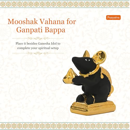 PUNYATVA Mushak Idol (Black-Gold Metal) – Mooshak Vahan for Ganpati Bappa, Gauri Pujan, Mushakraj Mouse Figurine, Ganesh Chaturthi Jewellery, Ganesh Ji Ornament, Festival Decoration Accessory - Image 4