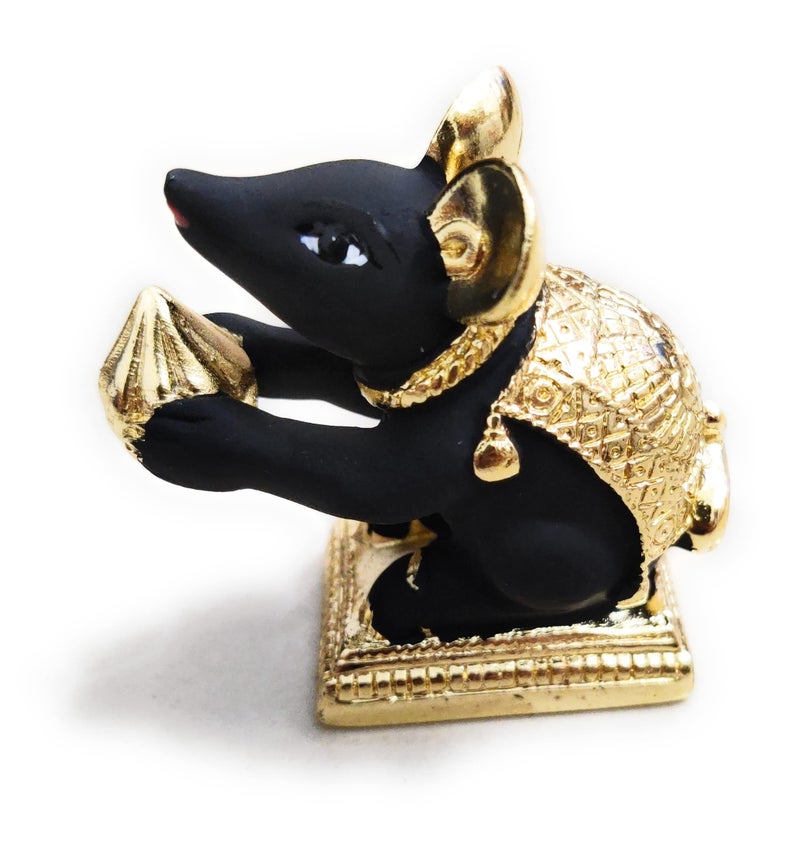 PUNYATVA Mushak Idol (Black-Gold Metal) – Mooshak Vahan for Ganpati Bappa, Gauri Pujan, Mushakraj Mouse Figurine, Ganesh Chaturthi Jewellery, Ganesh Ji Ornament, Festival Decoration Accessory - Image 2