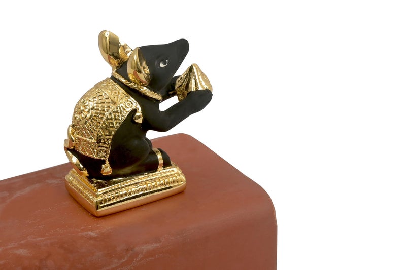 PUNYATVA Mushak Idol (Black-Gold Metal) – Mooshak Vahan for Ganpati Bappa, Gauri Pujan, Mushakraj Mouse Figurine, Ganesh Chaturthi Jewellery, Ganesh Ji Ornament, Festival Decoration Accessory - Image 1
