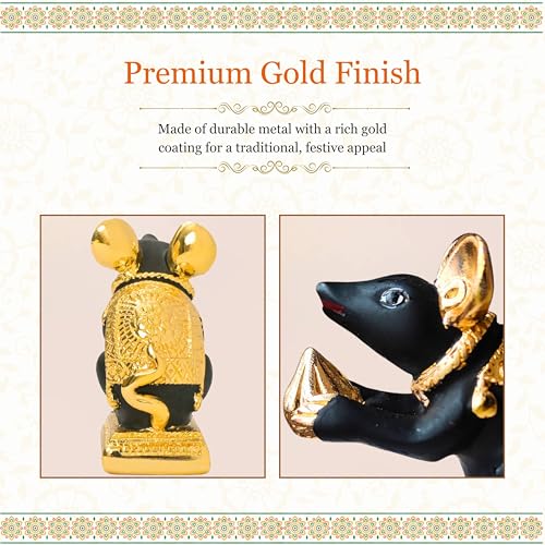 PUNYATVA Mushak Idol (Black-Gold Metal) – Mooshak Vahan for Ganpati Bappa, Gauri Pujan, Mushakraj Mouse Figurine, Ganesh Chaturthi Jewellery, Ganesh Ji Ornament, Festival Decoration Accessory - Image 3