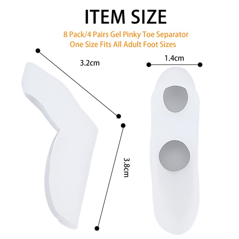 NICENEEDED 4 Pairs Little Toe Separators for Pain Relief From Friction, Soft Gel Pinky Toe Protection Cushion for Foot, Bunion Cushion Protector Pad (Little Toe) - Image 2
