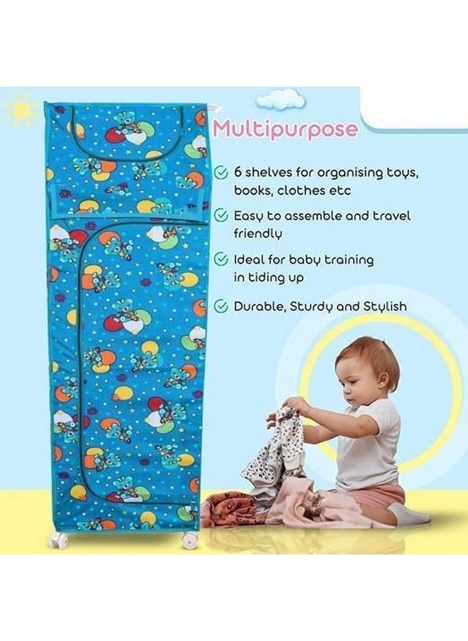 YouCopia YouCopia Almirah for Clothes,Plastic Wardrobe for Clothes Multipurpose Collapsible Wardrobe for Kids Clothes/Toy/Book, Baby Cupboard for Clothes Storage in Bedroom Nursery,Cartoon with Wheels Firozi  - Image 4