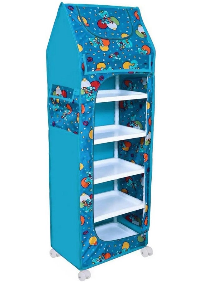 YouCopia YouCopia Almirah for Clothes,Plastic Wardrobe for Clothes Multipurpose Collapsible Wardrobe for Kids Clothes/Toy/Book, Baby Cupboard for Clothes Storage in Bedroom Nursery,Cartoon with Wheels Firozi  - Image 1