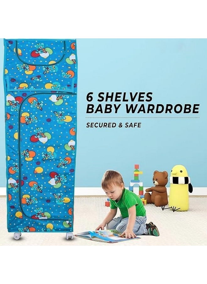 YouCopia YouCopia Almirah for Clothes,Plastic Wardrobe for Clothes Multipurpose Collapsible Wardrobe for Kids Clothes/Toy/Book, Baby Cupboard for Clothes Storage in Bedroom Nursery,Cartoon with Wheels Firozi  - Image 3