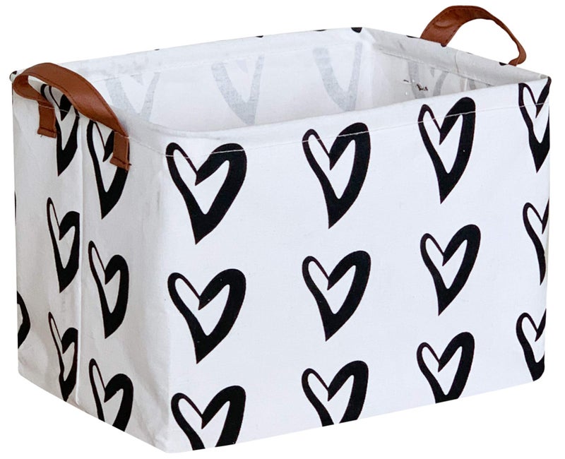CLOCOR Heart Rectangular Basket, Cute Pattern Storage Bin, Collapsible Waterproof Storage Box with Handles for Kids, Gift Baskets, Shelf Basket (Black Hearts) - Image 1