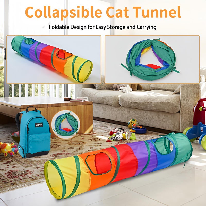 iCAGY Cat Tunnel for Indoor Cats Interactive, Rabbit Tunnel Toys, Pet Toys Play Tunnels for Cats Kittens Rabbits Puppies Crinkle Pop Up Rainbow 45" - Image 3