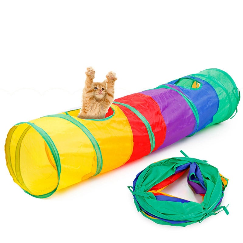 iCAGY Cat Tunnel for Indoor Cats Interactive, Rabbit Tunnel Toys, Pet Toys Play Tunnels for Cats Kittens Rabbits Puppies Crinkle Pop Up Rainbow 45" - Image 1