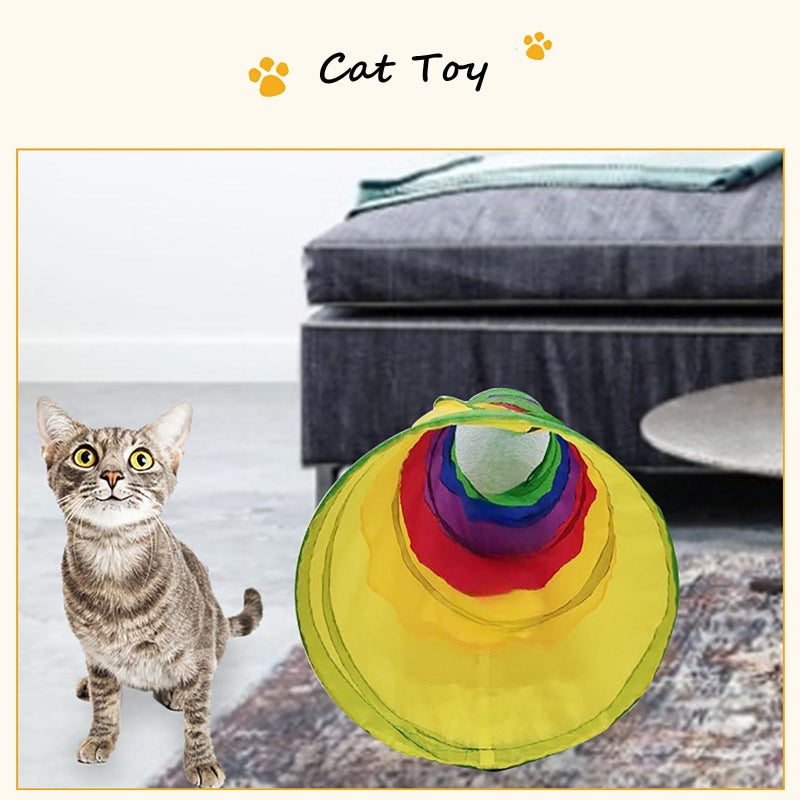 iCAGY Cat Tunnel for Indoor Cats Interactive, Rabbit Tunnel Toys, Pet Toys Play Tunnels for Cats Kittens Rabbits Puppies Crinkle Pop Up Rainbow 45" - Image 5