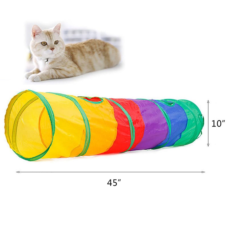 iCAGY Cat Tunnel for Indoor Cats Interactive, Rabbit Tunnel Toys, Pet Toys Play Tunnels for Cats Kittens Rabbits Puppies Crinkle Pop Up Rainbow 45" - Image 4