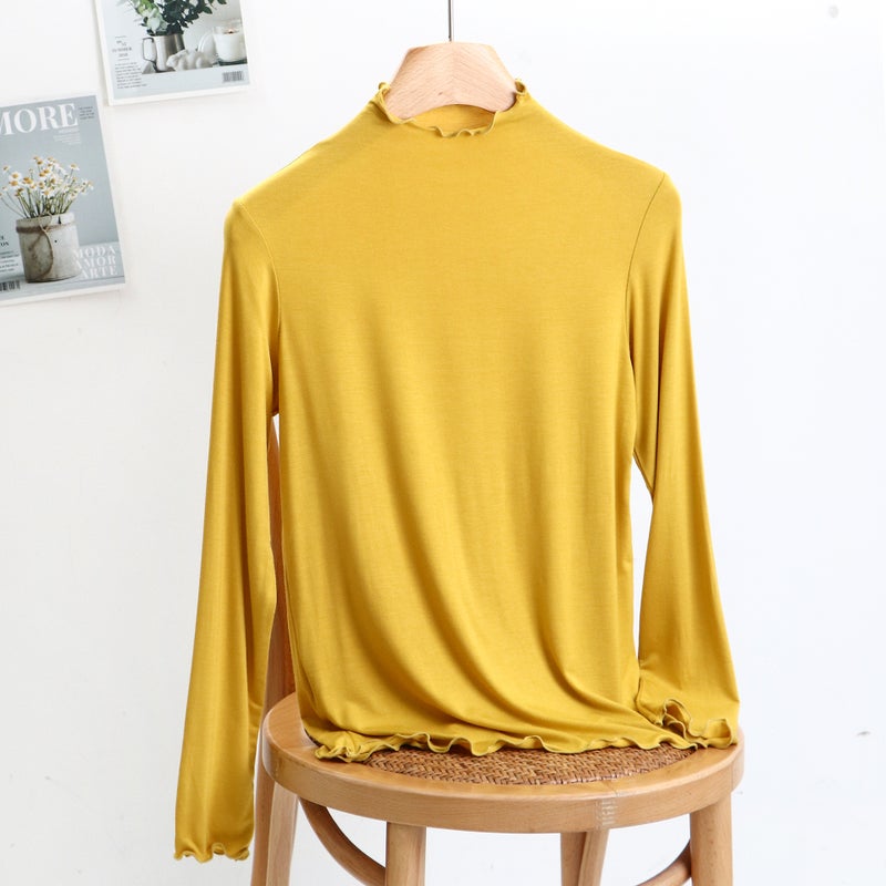 2025 Spring and Autumn New Modal Half Turtle Collar Thin Fungus Long Sleeve T-Shirt Women's Slim Mask Bottoming Shirt - Image 1