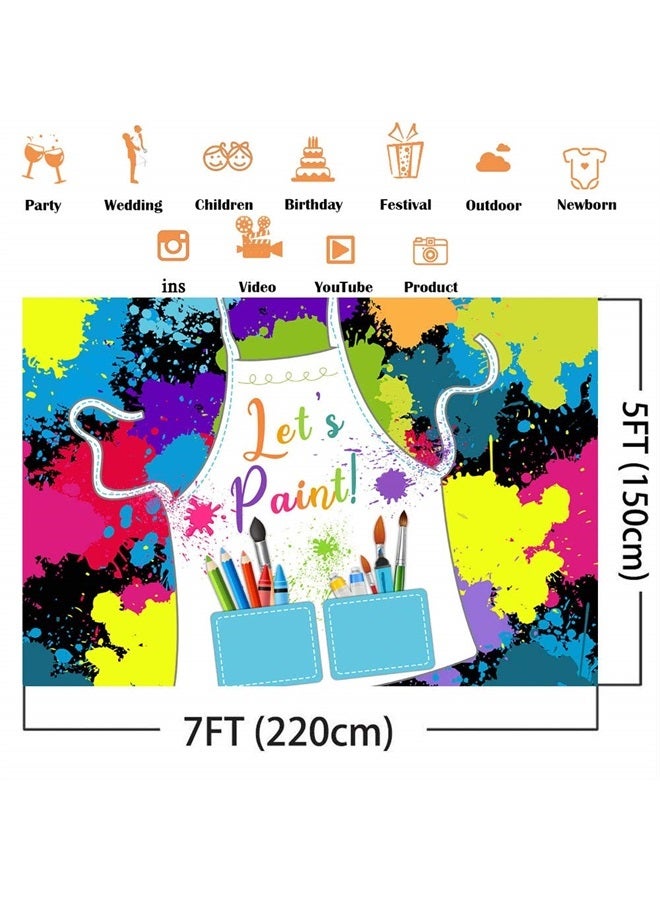 Avezano Let's Paint Birthday Backdrop Artist Birthday Party Decoration Dress for a Mess Background 7x5ft Art Painting Splatter Photo Background Birthday Party Supplies Photo Booth  - Image 3