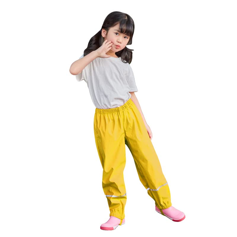 Fewlby Boys Girls Waterproof Rain Pants Unisex Kids Rain Pants Children Rainwear Waterproof and Windproof 1-2 Years Yellow - Image 2