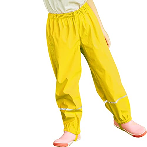 Fewlby Boys Girls Waterproof Rain Pants Unisex Kids Rain Pants Children Rainwear Waterproof and Windproof 1-2 Years Yellow - Image 4