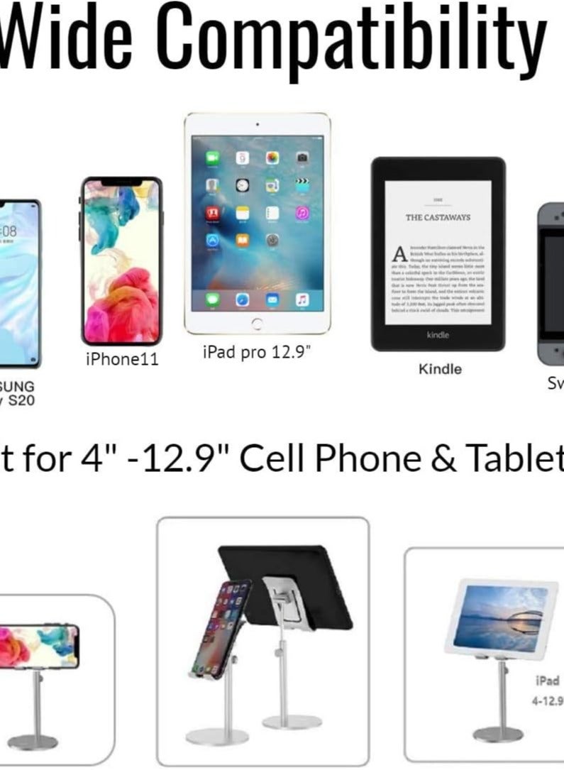 TIGER Universal Adjustable Aluminum Alloy Mobile & Tablet Stand – Sleek Silver Desktop Holder for Smartphones, iPads & Tablets – Foldable, Angle & Height Adjustable Phone Dock for Desk, Bedside or Office Use – Stable, Lightweight & Compatible with All Devices - Image 4