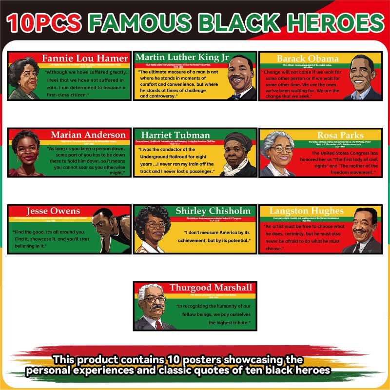 QOUBAI Black History Month Poster Decorations Famous People Banner Learning Charts Bulletin Board Motivational Posters with Famous African American Inspirational Quotes for School Classroom Wall Decor - Image 3