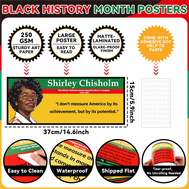 QOUBAI Black History Month Poster Decorations Famous People Banner Learning Charts Bulletin Board Motivational Posters with Famous African American Inspirational Quotes for School Classroom Wall Decor - Image 2