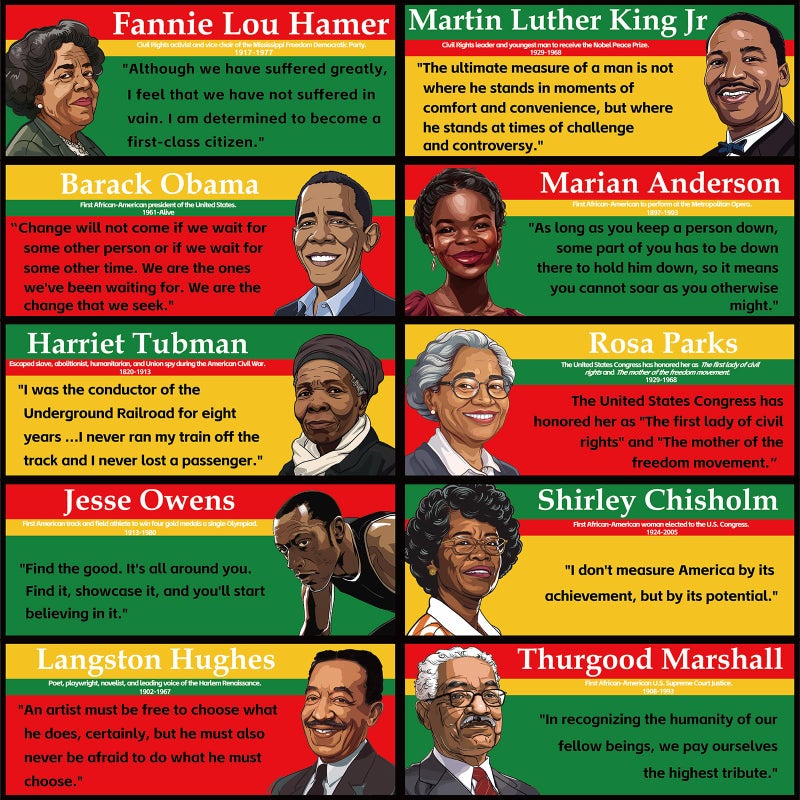 QOUBAI Black History Month Poster Decorations Famous People Banner Learning Charts Bulletin Board Motivational Posters with Famous African American Inspirational Quotes for School Classroom Wall Decor - Image 1