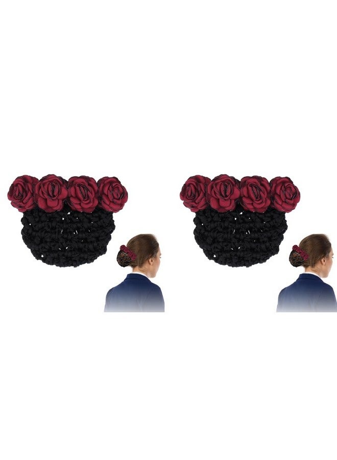 MAYCREATE® Women Hair Clip With Flower Bun Net for Work, Daily Use, Dancer, Nurse, etc (Red) - Image 1