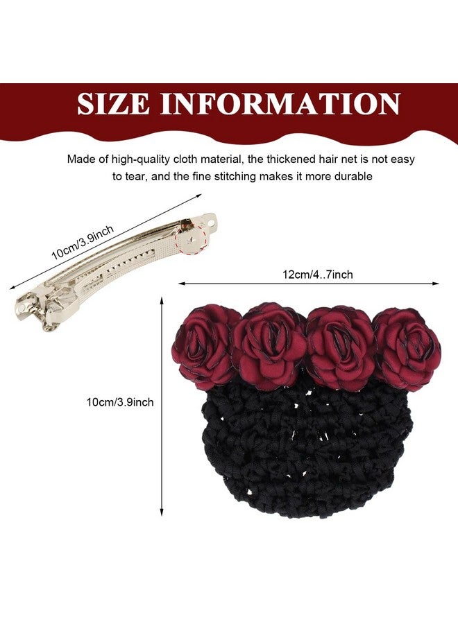 MAYCREATE® Women Hair Clip With Flower Bun Net for Work, Daily Use, Dancer, Nurse, etc (Red) - Image 2