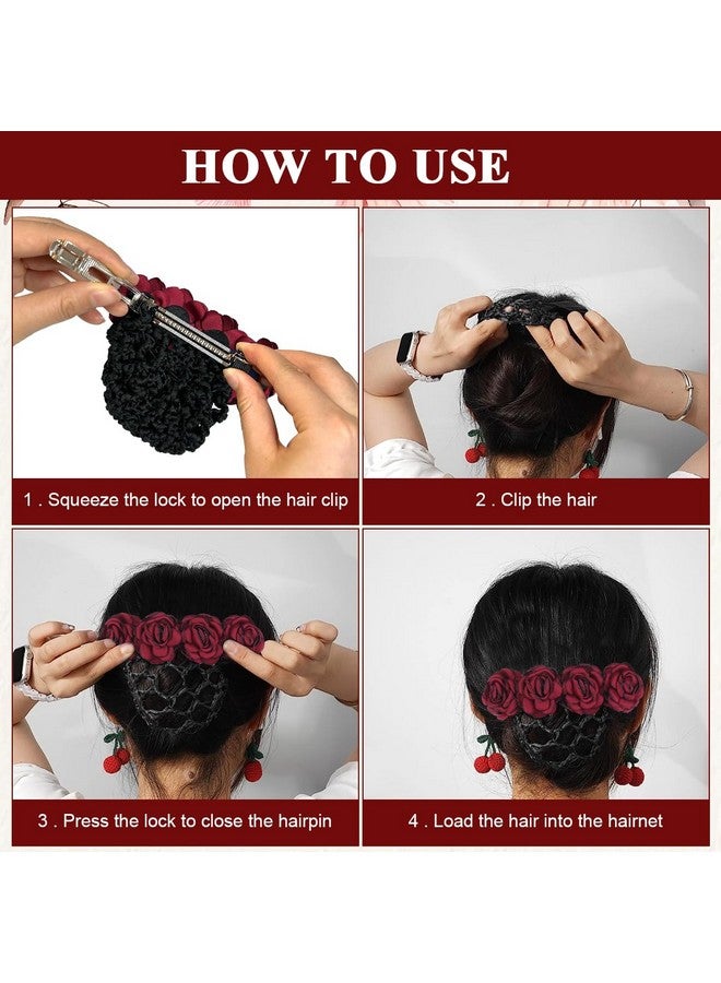 MAYCREATE® Women Hair Clip With Flower Bun Net for Work, Daily Use, Dancer, Nurse, etc (Red) - Image 4
