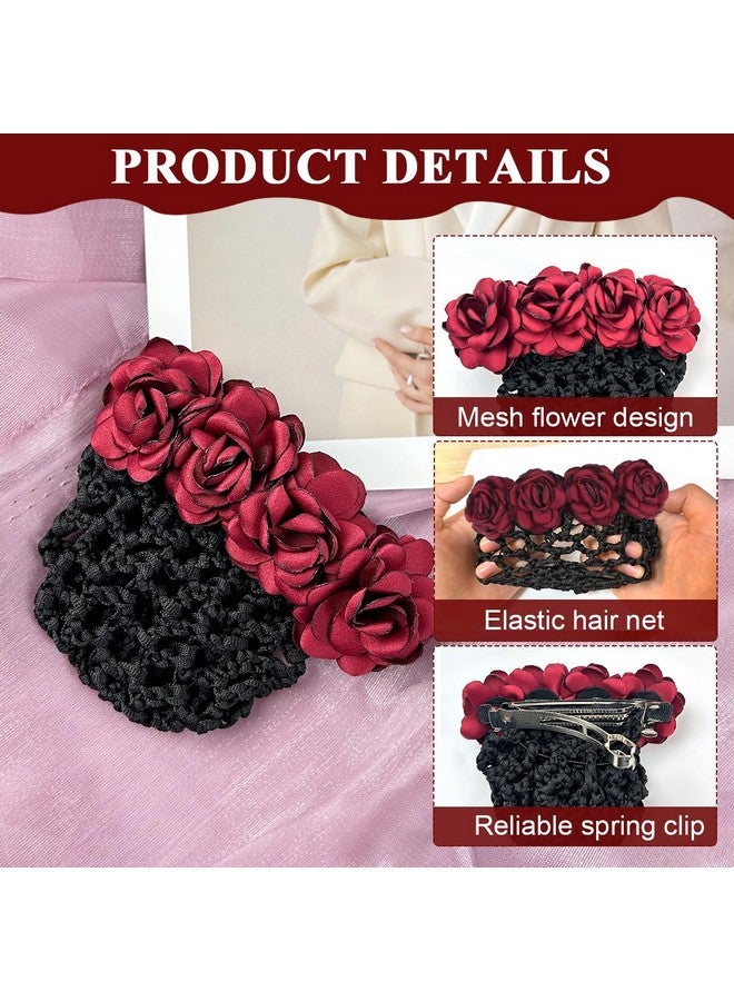 MAYCREATE® Women Hair Clip With Flower Bun Net for Work, Daily Use, Dancer, Nurse, etc (Red) - Image 3