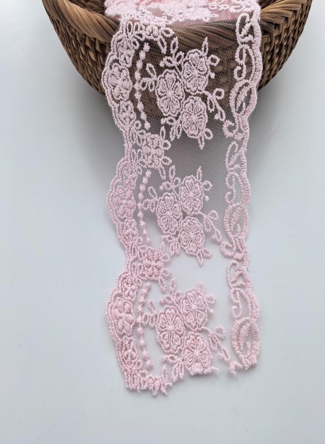 Sourcemall Lace Trim Ribbon, Delicate Crown Ribbon for Crafts Sewing and Bridal Wedding Dress Applique Decorations, 3.3inch Width 5 Yards/Lot (Pink) - Image 1