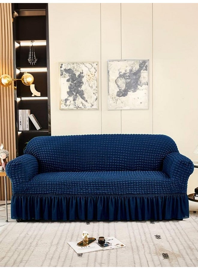 VORHANG Stretch Sofa Slipcover Easy Fitted Sofa Couch Cover with Skirt (Navy Blue -3 Seater) Pack of 1 - Image 1