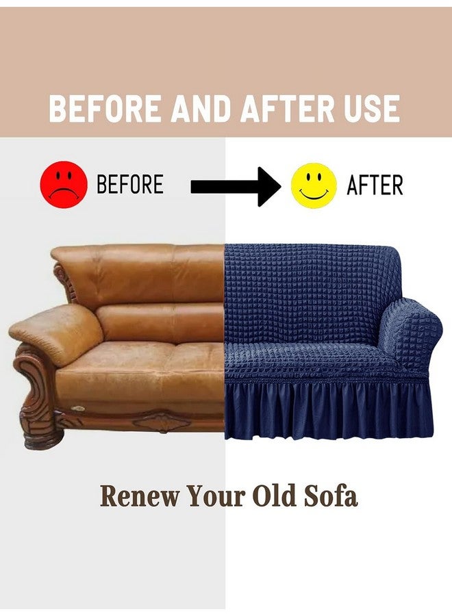 VORHANG Stretch Sofa Slipcover Easy Fitted Sofa Couch Cover with Skirt (Navy Blue -3 Seater) Pack of 1 - Image 4