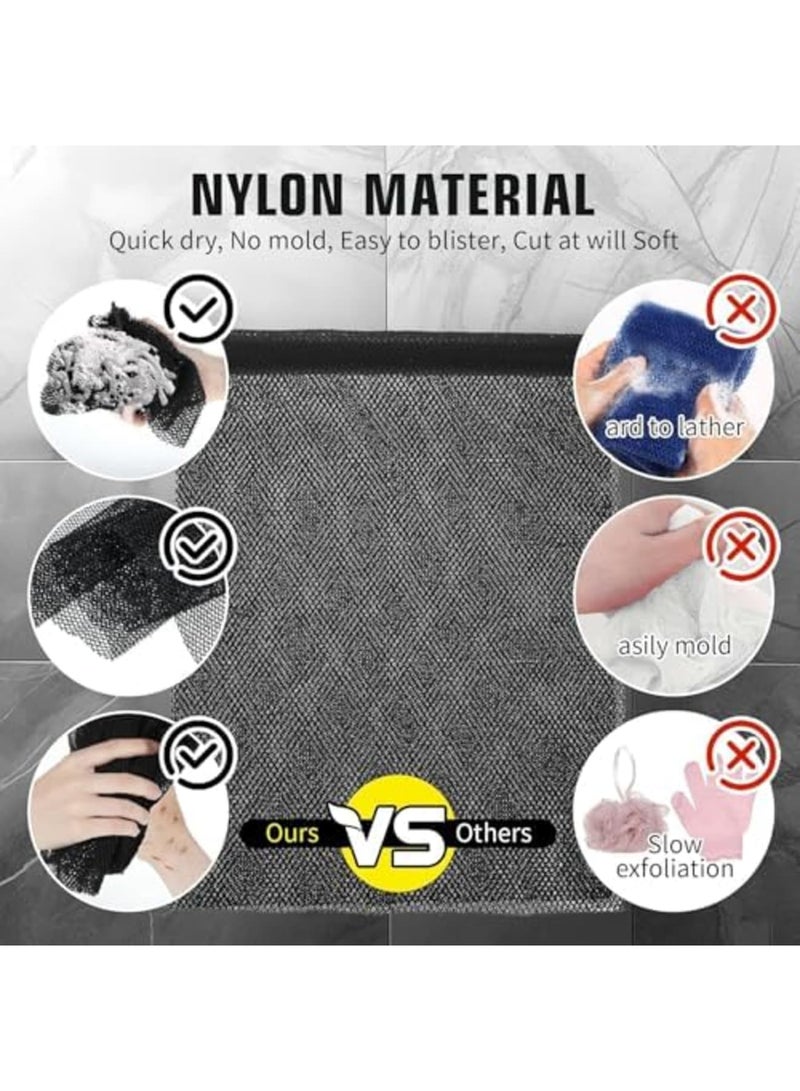 SYOSI African Net Sponge - Exfoliating Bath Wash Cloth, Long Body Exfoliator, Ideal Shower Bath Accessories, Back, Foot, and Scalp Scrub, Flat Dead Skin Remover (Black) - Image 3