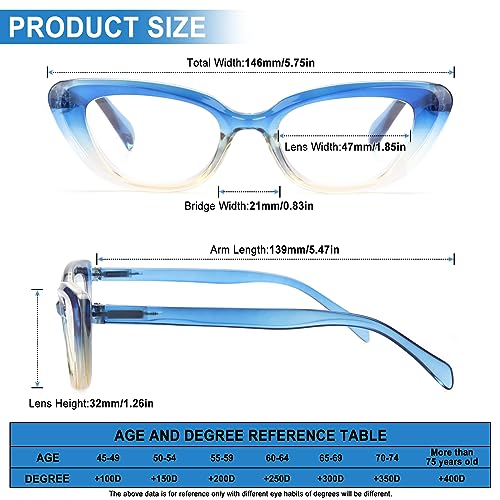 CHOFILORD 6 Pack Cat Eye Reading Glasses for Women Fashion Cute Blue Light Blocking Computer Readers Spring Hinge (A 6C Mixed, 2.75, x) - Image 3