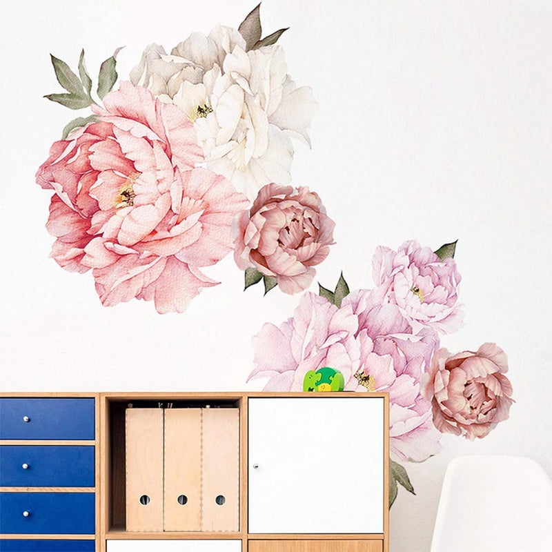 Dosminer Watercolor Peony Flowers Wall Decals Floral Wall Stickers for Living Room, Delicate White & Pink Flowers Wall Posters Vinyl Blossom Art Applique for Bedroom Girls Room - Image 4