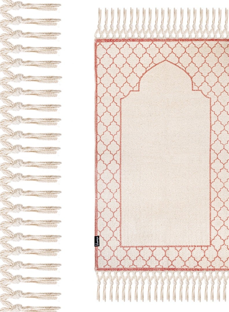 خمسة سجادة صلاة إسلامية كلاسيكية | سجادة صلاة للأطفال، مقاس 55 سم × 100 سم، جنازة على الطراز العربي، مصنوعة يدويًا من القطن العضوي الناعم بنسبة 100% | زهري - وردي - Image 2