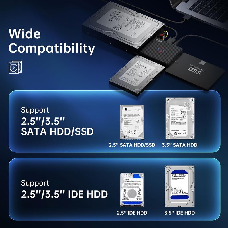 FIDECO SATA/IDE to USB 3.0 Adapter for 2.5/3.5 Inch HDD, SSD, and DVD Drives - Image 5