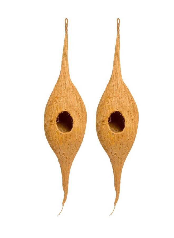 DealFry Handmade Hanging Bird Nest with Single Hole Made of Natural Coir Fiber Coconut Shell, Hanging Bird Nest for Cage and Balcony Birds Sparrows Finches Breeding (Brown | Small) - (Set-2) - Image 1