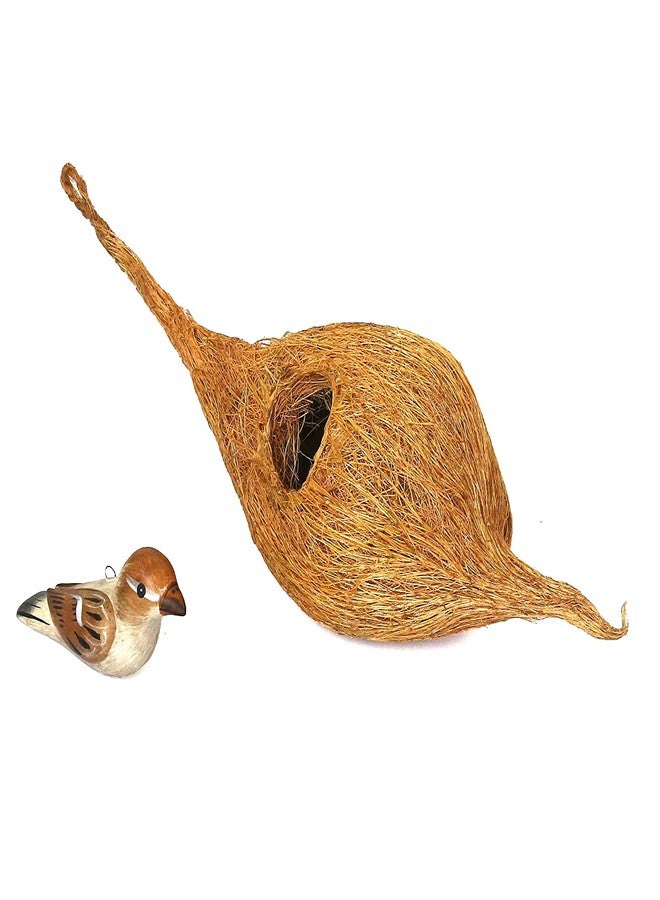 DealFry Handmade Hanging Bird Nest with Single Hole Made of Natural Coir Fiber Coconut Shell, Hanging Bird Nest for Cage and Balcony Birds Sparrows Finches Breeding (Brown | Small) - (Set-2) - Image 3
