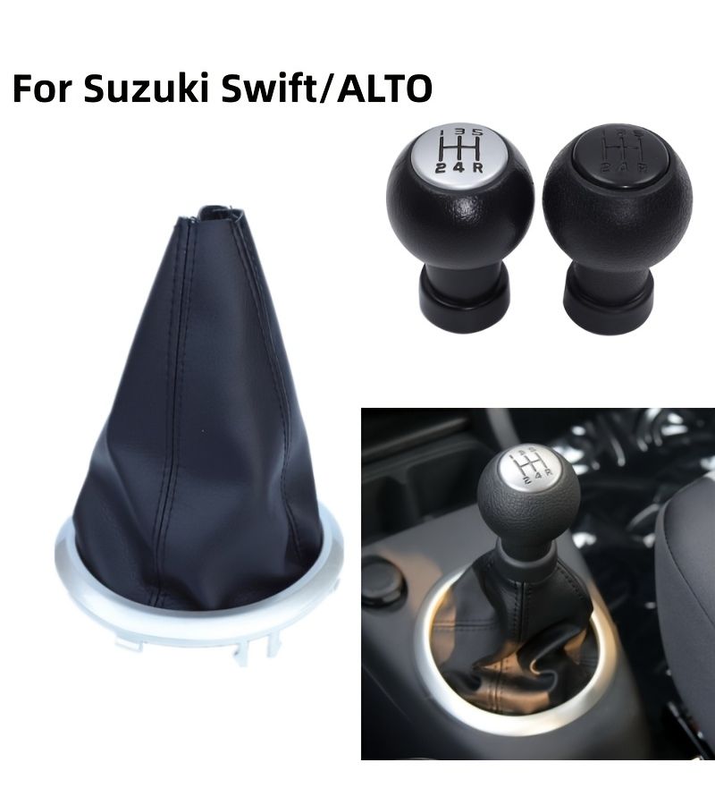 Black 2PCS Gear Shift Knob Boot Cover Gaiter Collar For Suzuki Swift 2005 2010 SX4 2007 2013 ALTO 2009 2014 5 Speed Car - Image 2