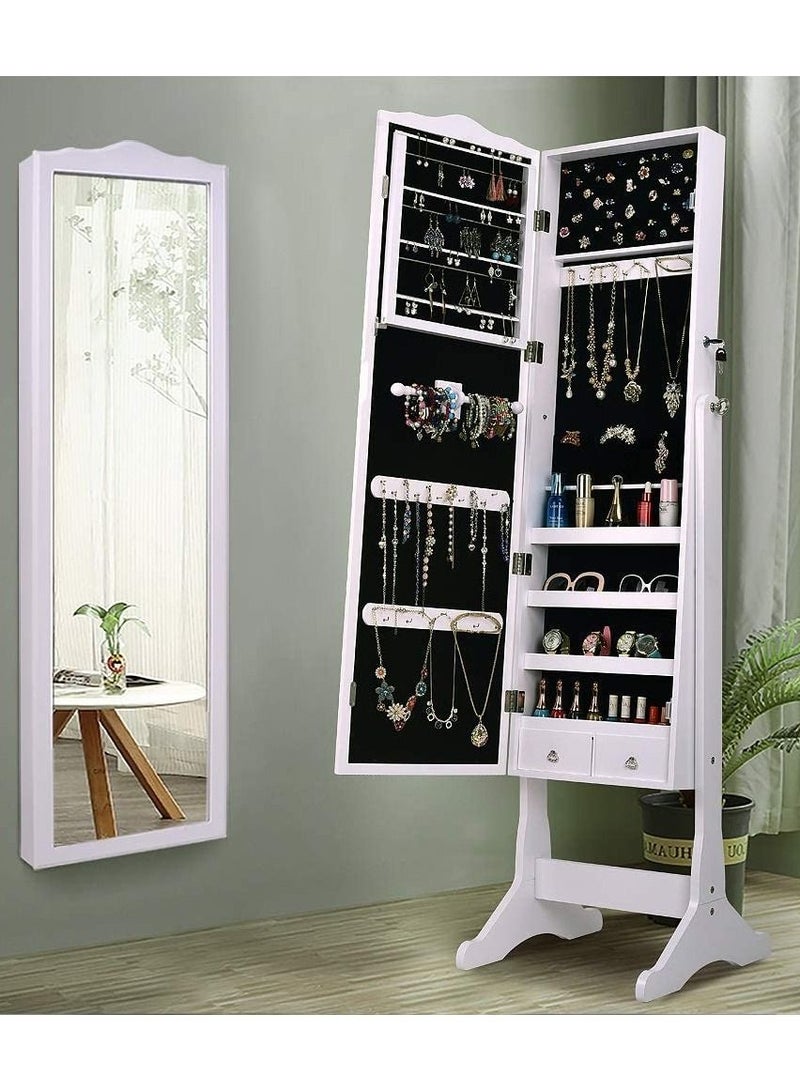 DubaiGallery Dressing Mirror with Jewelry Box Full Length Mirror Jewelry Organizer Lockable Wood Standing Jewelry Armoire with Mirror - Image 1