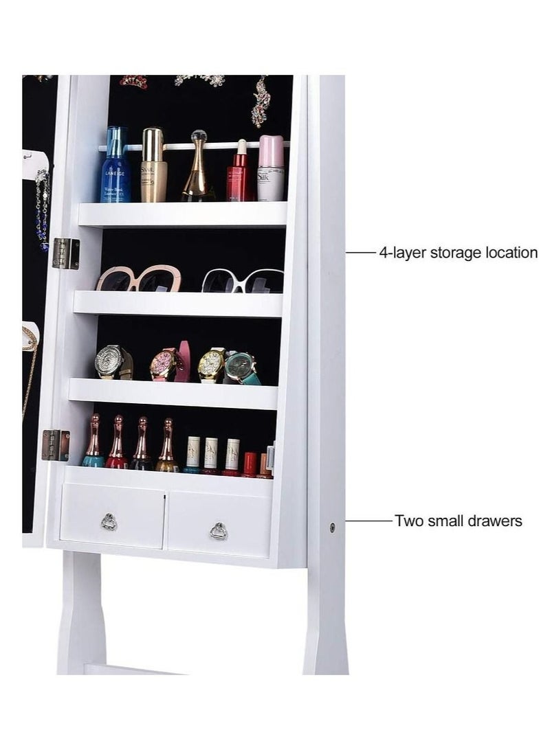 DubaiGallery Dressing Mirror with Jewelry Box Full Length Mirror Jewelry Organizer Lockable Wood Standing Jewelry Armoire with Mirror - Image 4